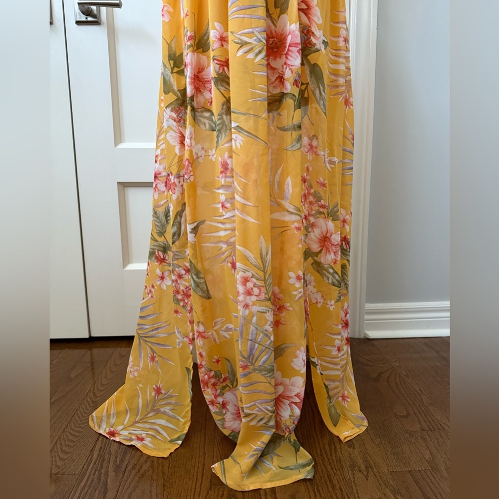 Revamped Yellow Floral V-Neck Maxi Dress - Picture 3 of 6
